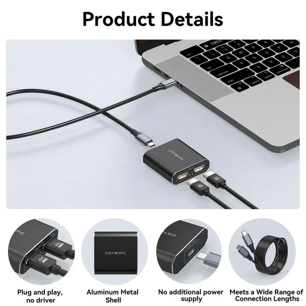 DGYBDFC USB-C to Dual‎ HDMI 4K 60Hz Converter Tech Accessory Gadget New